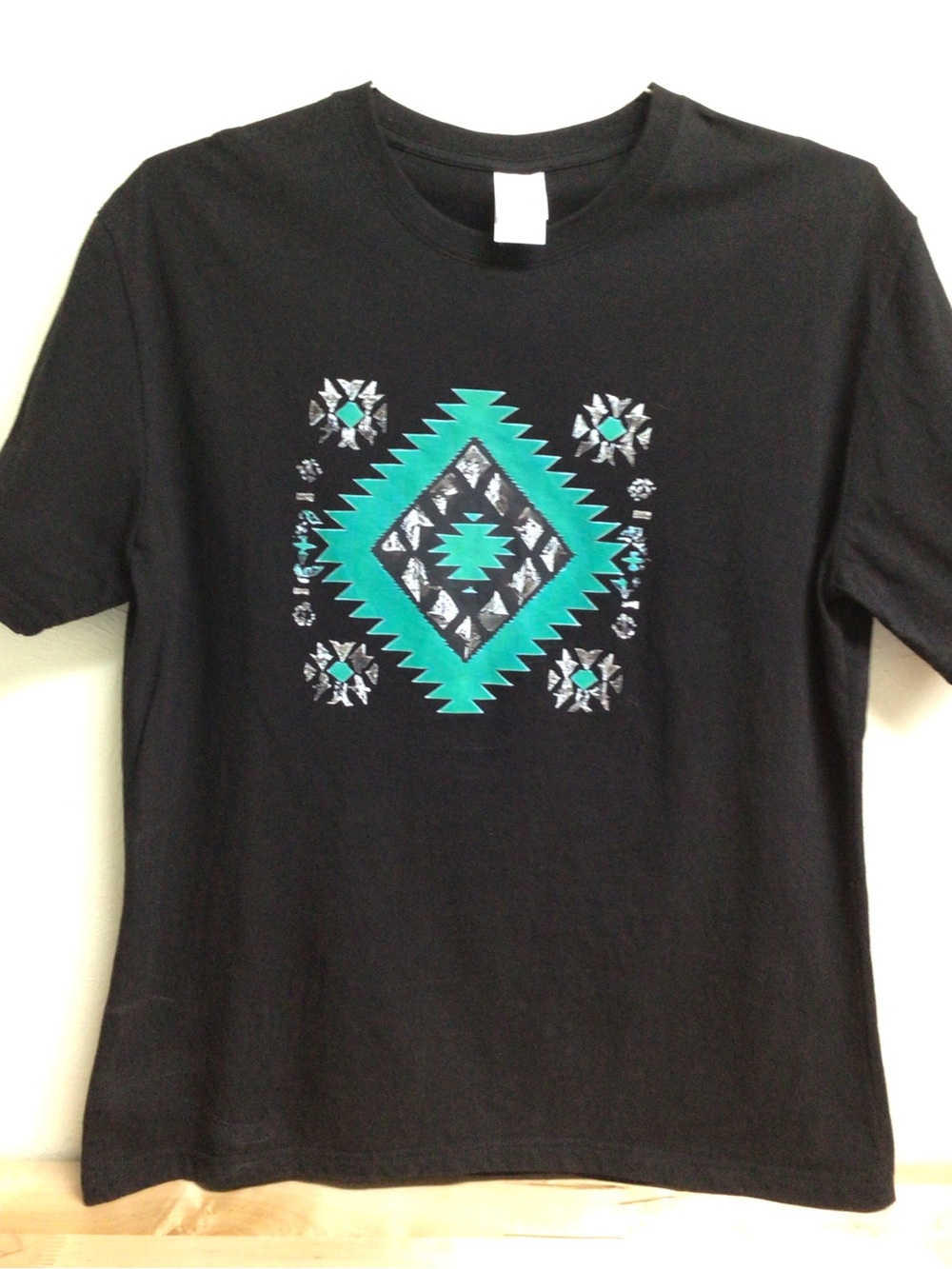 Halo Black Short-Sleeve Tee with Teal Aztec Graphic